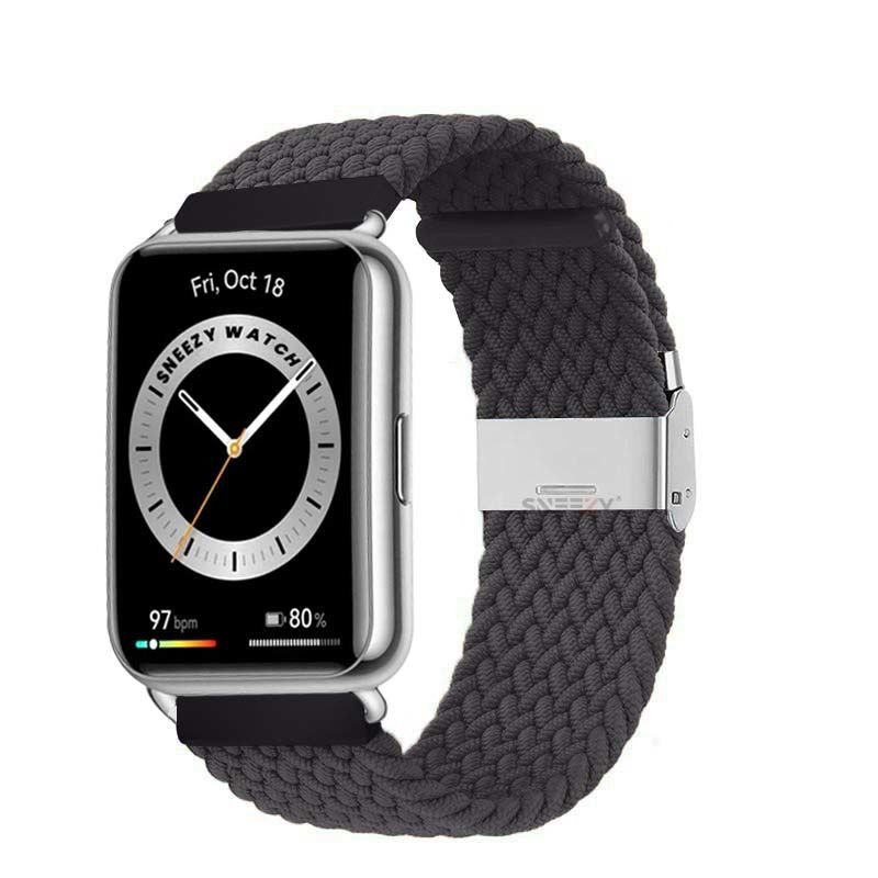 Sneezy Huawei Watch Fit - Fit New  İle Uyumlu Metal Klips Solo Fiberlink Örgü Kordon Füme - Füme