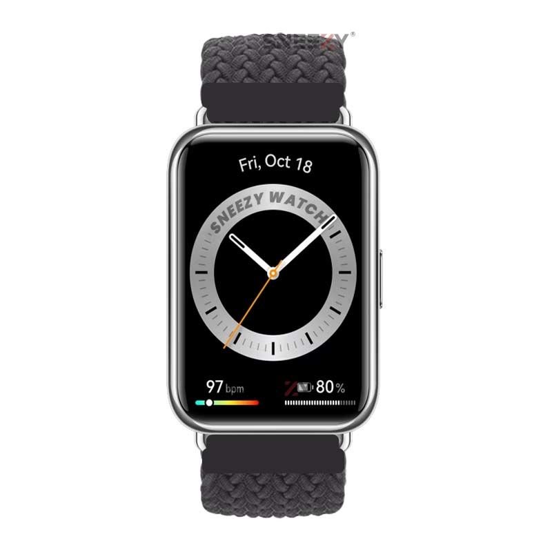 Sneezy Huawei Watch Fit - Fit New  İle Uyumlu Metal Klips Solo Fiberlink Örgü Kordon Füme - Füme