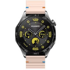 Huawei Watch GT5 Pro 46mm İle Uyumlu Dalga Desenli Tokalı Yumusaş Soft Silikon Kordon Pudra