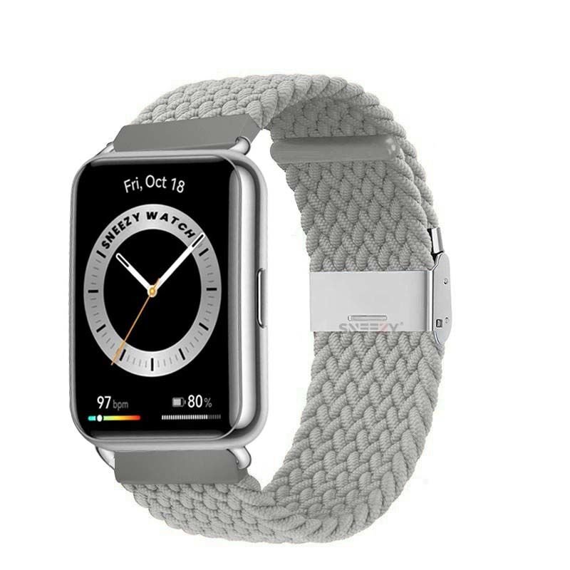 Sneezy Huawei Watch Fit - Fit New  İle Uyumlu Metal Klips Solo Fiberlink Örgü Kordon Gri - Gri