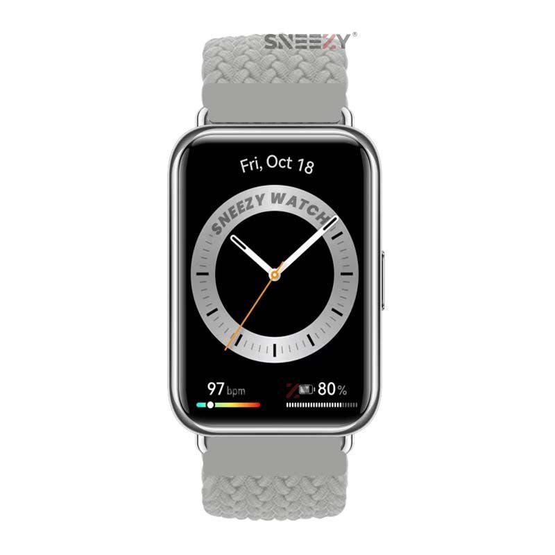 Sneezy Huawei Watch Fit - Fit New  İle Uyumlu Metal Klips Solo Fiberlink Örgü Kordon Gri - Gri