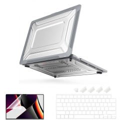 MacBook Air 13.3 İnç Kılıf M1 A2337-A2179-A1932 Zırh Özellikli Dayanıklı Koruyucu Plastik Sert Kılıf Gri Set-4