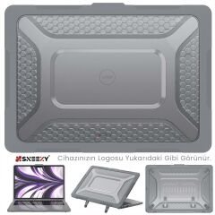 MacBook Air 13.3 İnç Kılıf M1 A2337-A2179-A1932 Zırh Özellikli Dayanıklı Koruyucu Plastik Sert Kılıf Gri Set-4