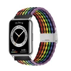 Sneezy Huawei Watch Fit - Fit New  İle Uyumlu Metal Klips Solo Fiberlink Örgü Kordon Gökkuşağı Siyah
