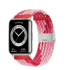 Sneezy Huawei Watch Fit - Fit New  İle Uyumlu Metal Klips Solo Fiberlink Örgü Kordon Kırmızı Beyaz