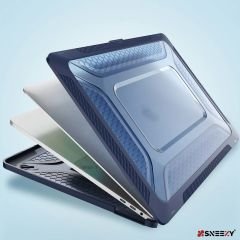 MacBook Air 13.3 İnç Kılıf M1 A2337-A2179-A1932 Zırh Özellikli Dayanıklı Koruyucu Plastik Sert Kılıf Lacivert Set-4