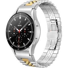 Samsung Galaxy Watch 7 40mm-44mm İle Uyumlu Klipsli Paslanmaz Çelik Metal Kordon Gold