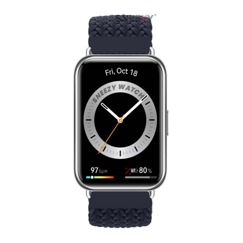 Sneezy Huawei Watch Fit - Fit New  İle Uyumlu Metal Klips Solo Fiberlink Örgü Kordon Lacivert - Lacivert