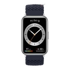 Sneezy Huawei Watch Fit - Fit New  İle Uyumlu Metal Klips Solo Fiberlink Örgü Kordon Lacivert - Lacivert