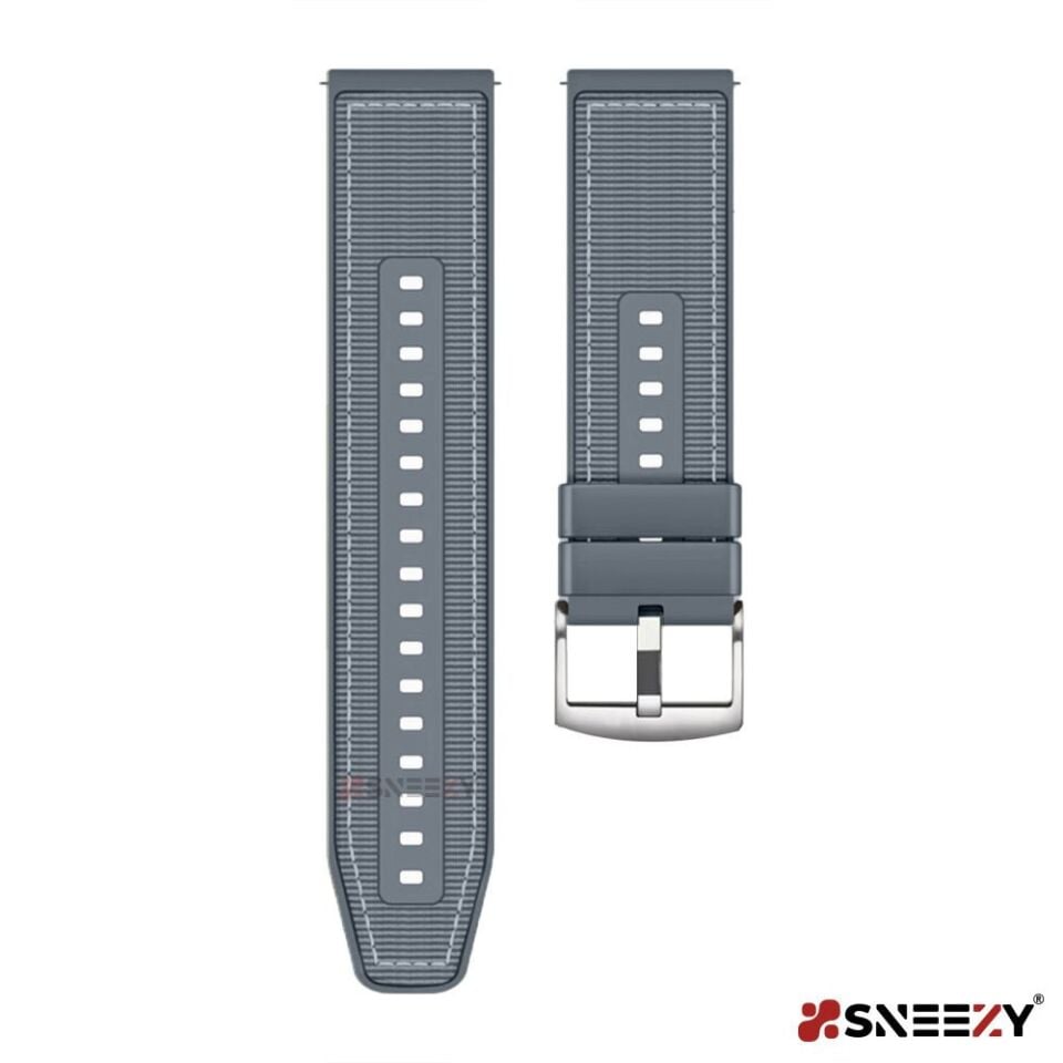 Sneezy Huawei Watch Gt4 46mm İle Uyumlu 22mm Dikiş Desenli Dokuma Silikon Kordon Gri