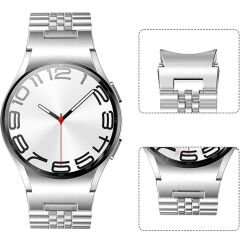 Samsung Galaxy Watch 7 40mm-44mm İle Uyumlu Klipsli Paslanmaz Çelik Metal Kordon Gümüş