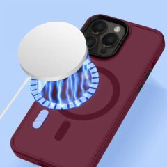 Sneezy İphone 15 Pro İle Uyumlu Magnetic Matte Prism Kapak Mürdüm - Mürdüm