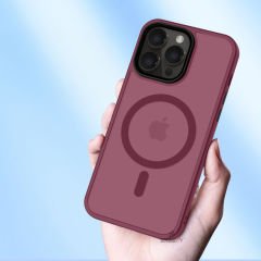 Sneezy İphone 15 Pro İle Uyumlu Magnetic Matte Prism Kapak Mürdüm - Mürdüm