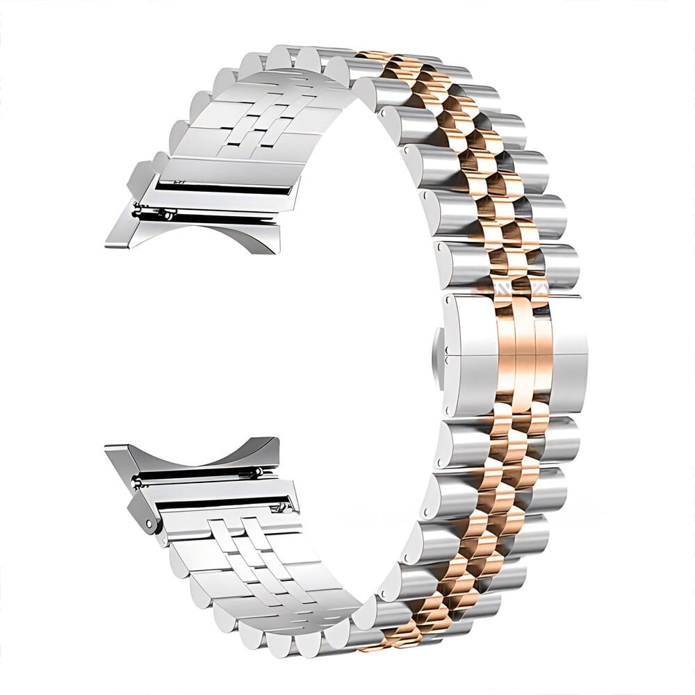 Samsung Galaxy Watch 7 40mm-44mm İle Uyumlu Klipsli Paslanmaz Çelik Metal Kordon Rose Gold