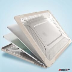 MacBook Air 13.3 İnç Kılıf M1 A2337-A2179-A1932 Zırh Özellikli Dayanıklı Koruyucu Plastik Sert Kılıf Gold-Set2