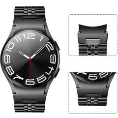 Samsung Galaxy Watch 7 40mm-44mm İle Uyumlu Klipsli Paslanmaz Çelik Metal Kordon Siyah