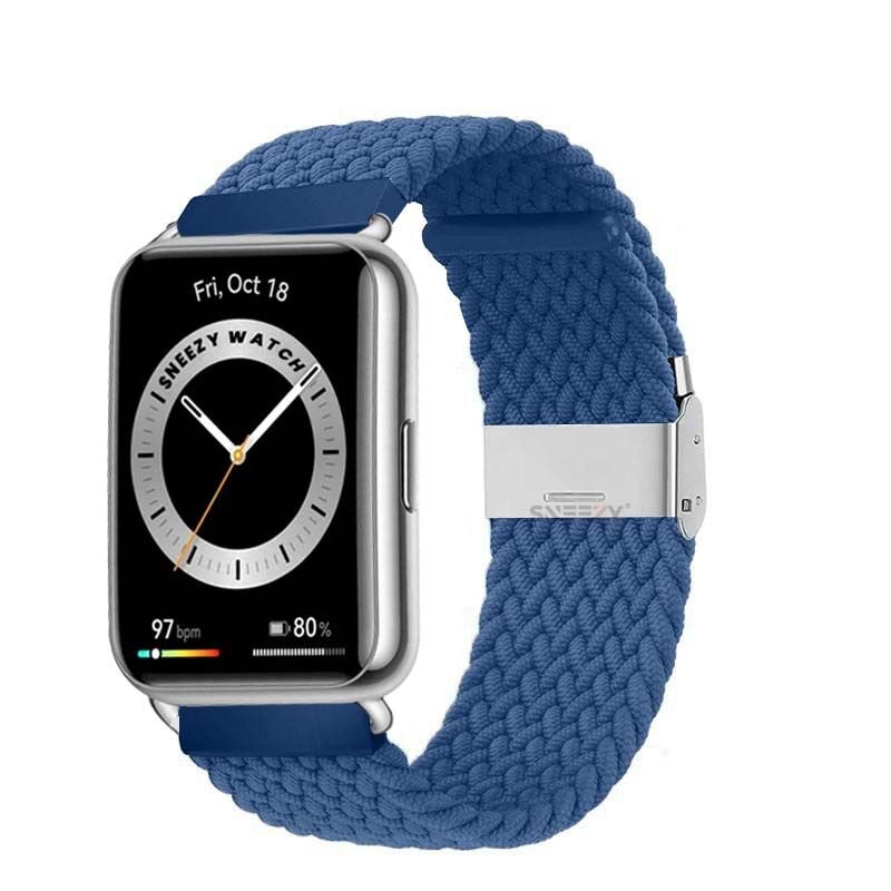 Sneezy Huawei Watch Fit - Fit New  İle Uyumlu Metal Klips Solo Fiberlink Örgü Kordon Mavi - Mavi