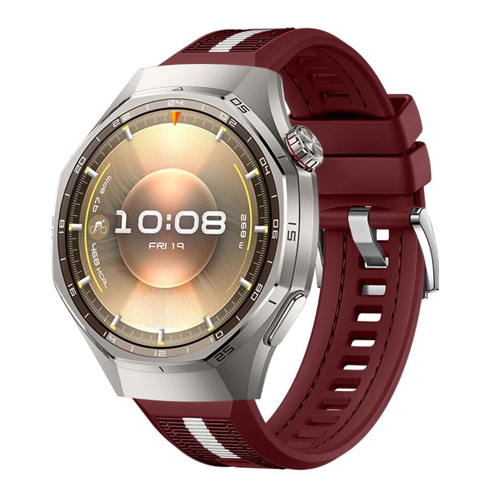 Huawei Watch GT6 Pro 46mm İle Uyumlu SportStripe Örgü Desen Metal Tokalı Silikon Akıllı Saat Kordonu Mürdüm