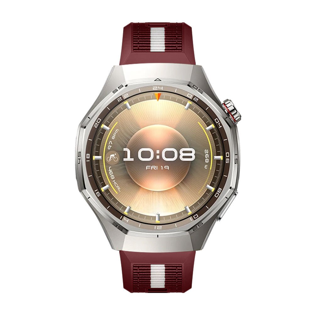 Huawei Watch GT6 Pro 46mm İle Uyumlu SportStripe Örgü Desen Metal Tokalı Silikon Akıllı Saat Kordonu Mürdüm