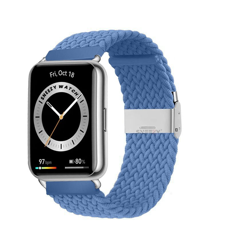 Sneezy Huawei Watch Fit - Fit New  İle Uyumlu Metal Klips Solo Fiberlink Örgü Kordon Mavi Açık - Mavi Açık