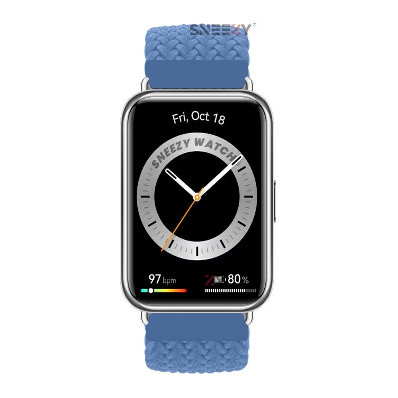 Sneezy Huawei Watch Fit - Fit New  İle Uyumlu Metal Klips Solo Fiberlink Örgü Kordon Mavi Açık - Mavi Açık