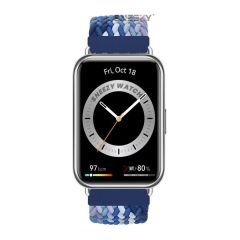 Sneezy Huawei Watch Fit - Fit New  İle Uyumlu Metal Klips Solo Fiberlink Örgü Kordon Mavi Beyaz