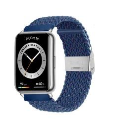 Sneezy Huawei Watch Fit - Fit New  İle Uyumlu Metal Klips Solo Fiberlink Örgü Kordon Mavi Gökkuşağı