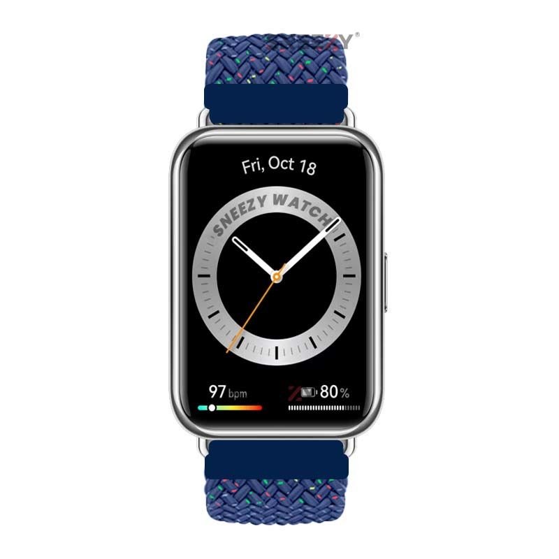 Sneezy Huawei Watch Fit - Fit New  İle Uyumlu Metal Klips Solo Fiberlink Örgü Kordon Mavi Gökkuşağı