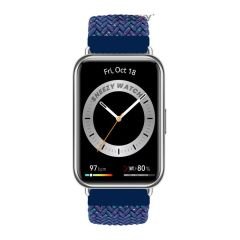 Sneezy Huawei Watch Fit - Fit New  İle Uyumlu Metal Klips Solo Fiberlink Örgü Kordon Mavi Gökkuşağı