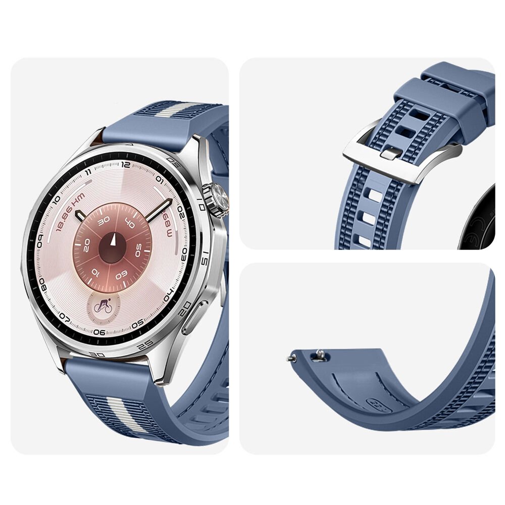 Huawei Watch GT6 46mm İle Uyumlu SportStripe Örgü Desen Metal Tokalı Silikon Akıllı Saat Kordonu