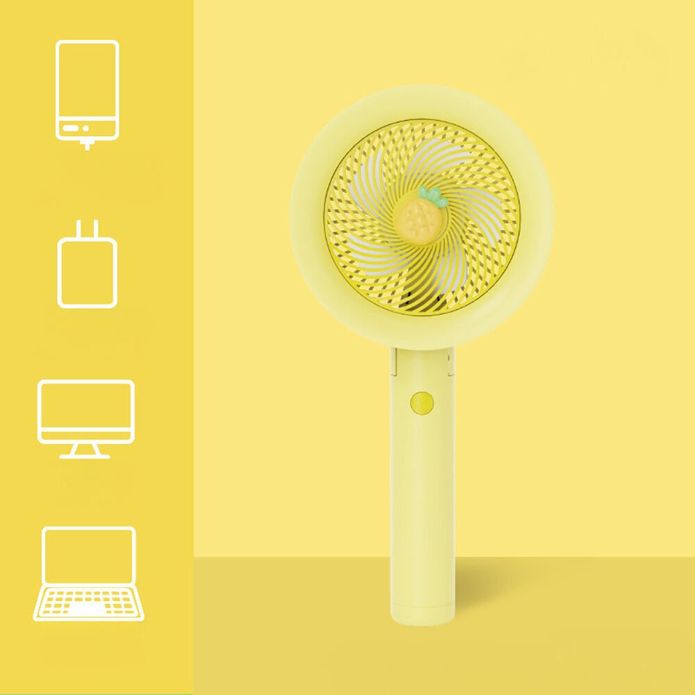 Meyve Figürlü 3 Kademeli Sessiz Mini Taşınabilir Fan Şarjlı Type-C Girişli, Taşınabilir Masaüstü Fan Sarı