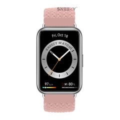 Sneezy Huawei Watch Fit - Fit New  İle Uyumlu Metal Klips Solo Fiberlink Örgü Kordon Pembe - Pembe