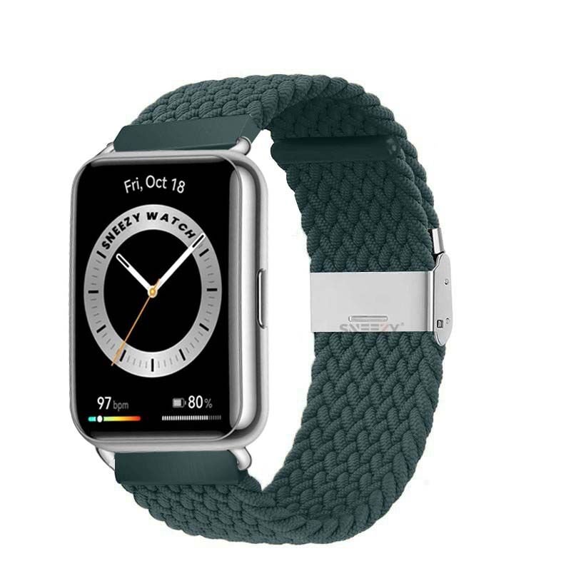Sneezy Huawei Watch Fit - Fit New  İle Uyumlu Metal Klips Solo Fiberlink Örgü Kordon Petrol