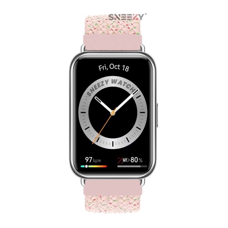 Sneezy Huawei Watch Fit - Fit New  İle Uyumlu Metal Klips Solo Fiberlink Örgü Kordon Pudra - Pudra