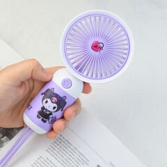 Sevimli Karakter Desenli Sessiz USB Şarjlı Mini Fan Kalemtraşlı, Taşınabilir Masaüstü Fan Mor