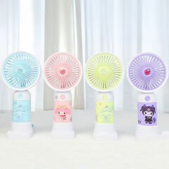 Sevimli Karakter Desenli Sessiz USB Şarjlı Mini Fan Kalemtraşlı, Taşınabilir Masaüstü Fan Mor