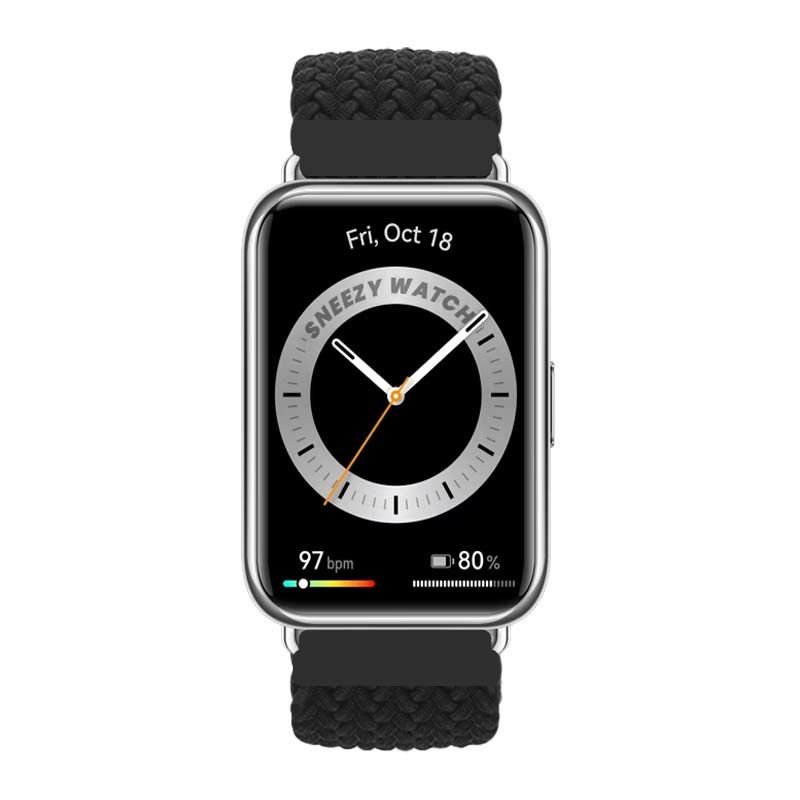 Sneezy Huawei Watch Fit - Fit New  İle Uyumlu Metal Klips Solo Fiberlink Örgü Kordon Siyah - Siyah