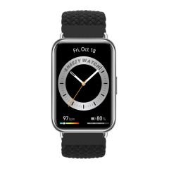 Sneezy Huawei Watch Fit - Fit New  İle Uyumlu Metal Klips Solo Fiberlink Örgü Kordon Siyah - Siyah