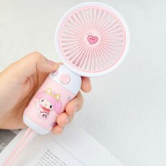 Sevimli Karakter Desenli Sessiz USB Şarjlı Mini Fan Kalemtraşlı, Taşınabilir Masaüstü Fan Pembe
