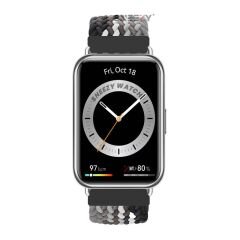 Sneezy Huawei Watch Fit - Fit New  İle Uyumlu Metal Klips Solo Fiberlink Örgü Kordon Siyah Beyaz