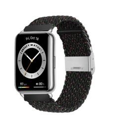 Sneezy Huawei Watch Fit - Fit New  İle Uyumlu Metal Klips Solo Fiberlink Örgü Kordon Siyah Gökkuşağı