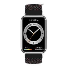 Sneezy Huawei Watch Fit - Fit New  İle Uyumlu Metal Klips Solo Fiberlink Örgü Kordon Siyah Gökkuşağı