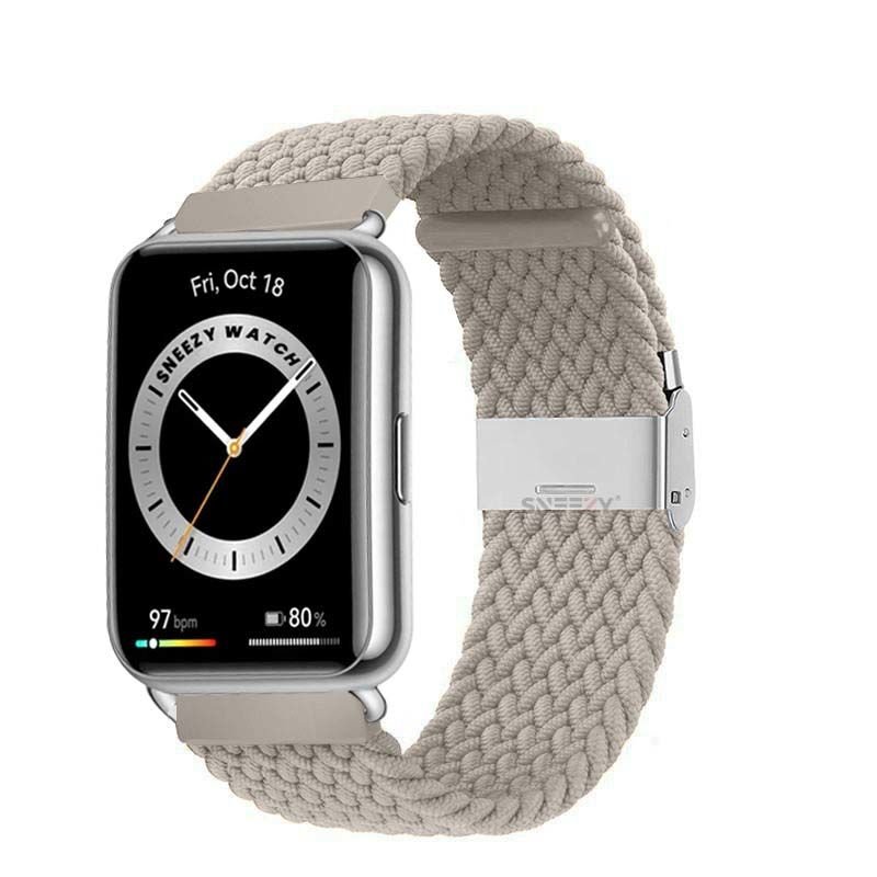 Sneezy Huawei Watch Fit - Fit New  İle Uyumlu Metal Klips Solo Fiberlink Örgü Kordon Starlight - Starlight