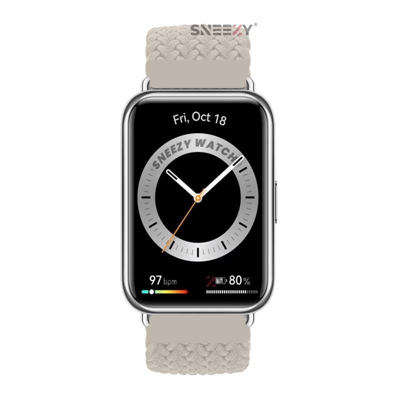 Sneezy Huawei Watch Fit - Fit New  İle Uyumlu Metal Klips Solo Fiberlink Örgü Kordon Starlight - Starlight