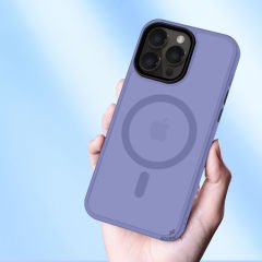Sneezy İphone 14 Pro Max İle Uyumlu Magnetic Matte Prism Kapak Lila - Lila