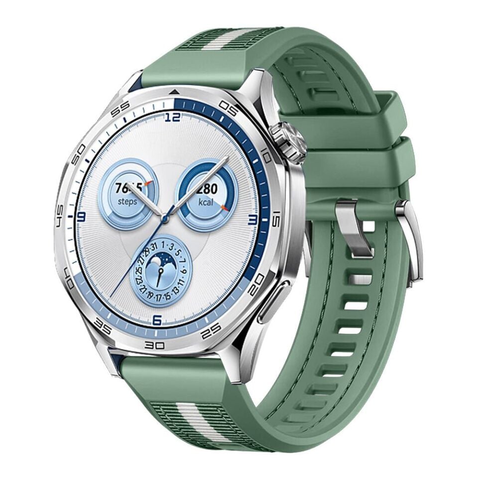 Huawei Watch GT5 46mm İle Uyumlu SportStripe Örgü Desen Metal Tokalı Silikon Akıllı Saat Kordonu
