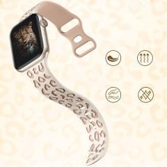 Apple Watch Ultra 1 ve 2 Uyumlu 49mm Leopar Desenli Yumuşak Silikon Kordon Bej
