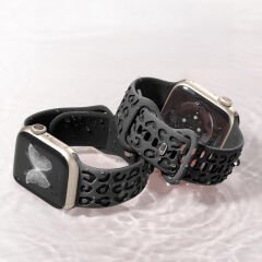 Apple Watch Ultra 1 ve 2 Uyumlu 49mm Leopar Desenli Yumuşak Silikon Kordon Füme