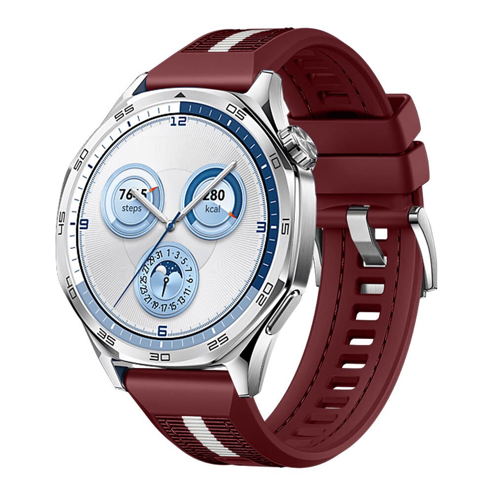 Huawei Watch GT5 46mm İle Uyumlu SportStripe Örgü Desen Metal Tokalı Silikon Akıllı Saat Kordonu Mürdüm