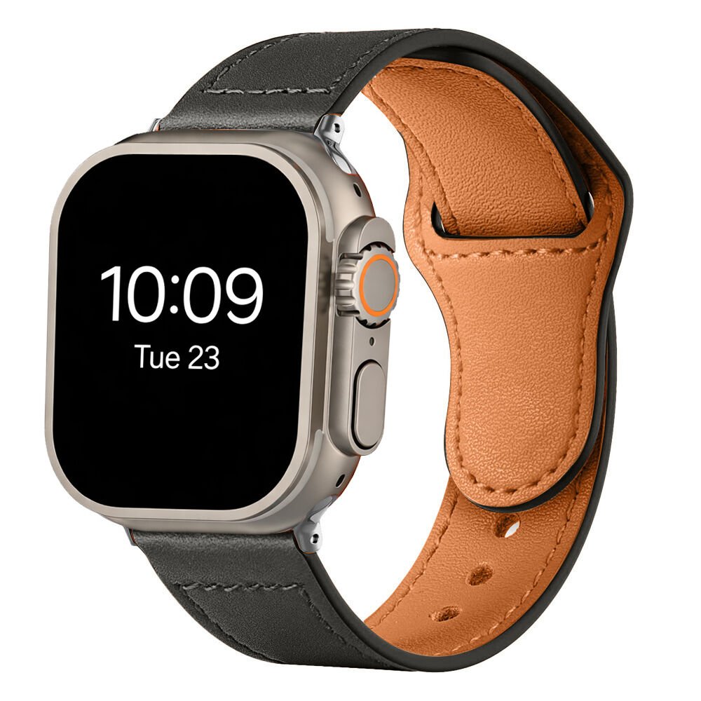 iWatch Ultra 1 2 3 49mm İle Uyumlu Premium Classic Deri Görünümlü Kordon Siyah